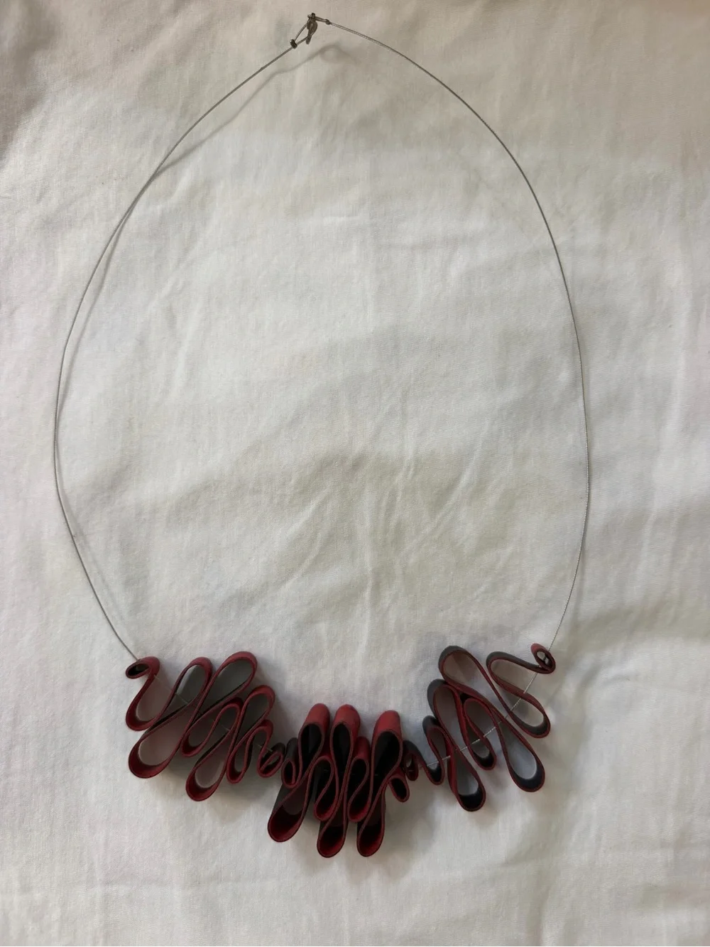 Handcrafted Red Ribbon Wave Necklace - Women Jewelry